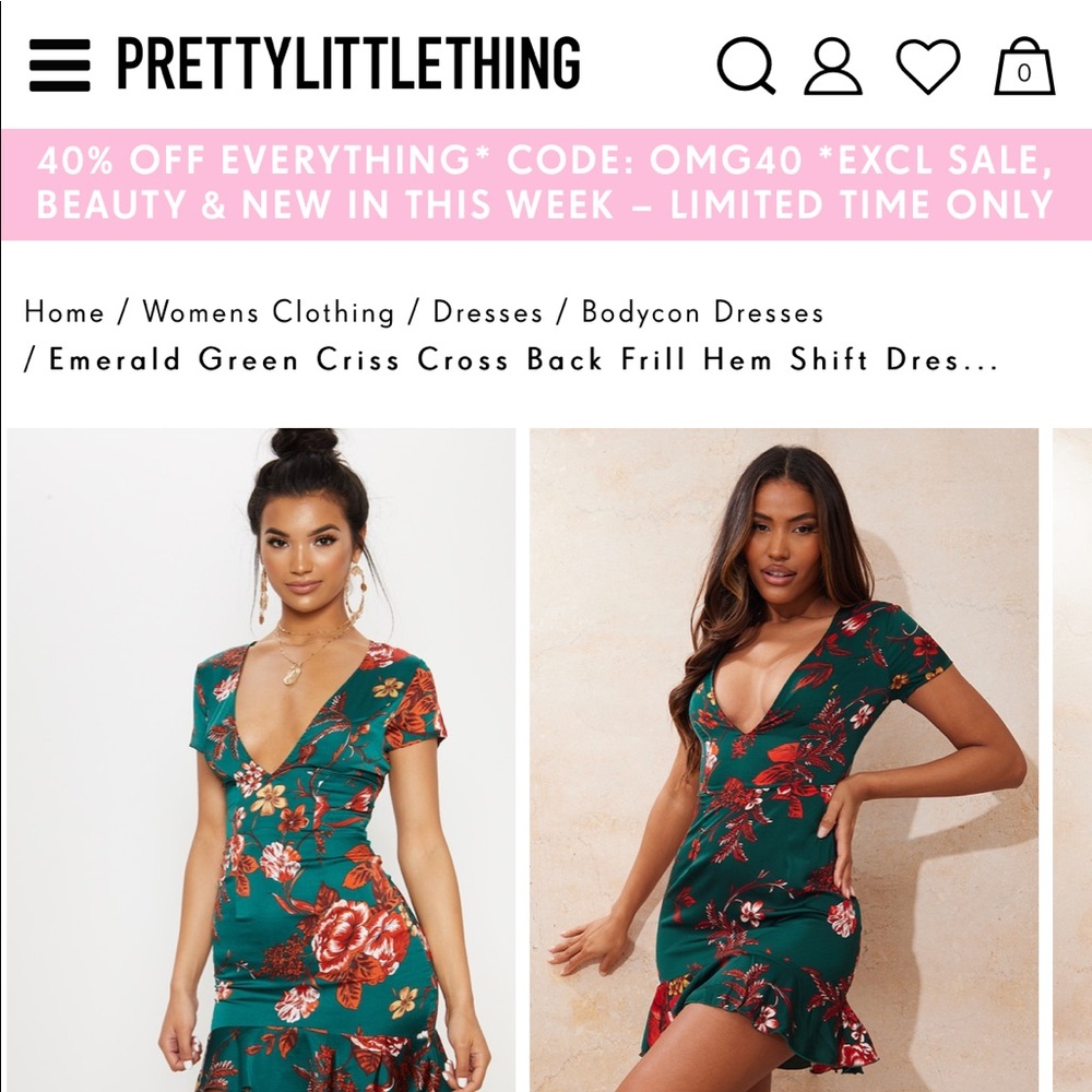 Green Pretty little thing Criss Cross Frill Hem Shift Dress US 8